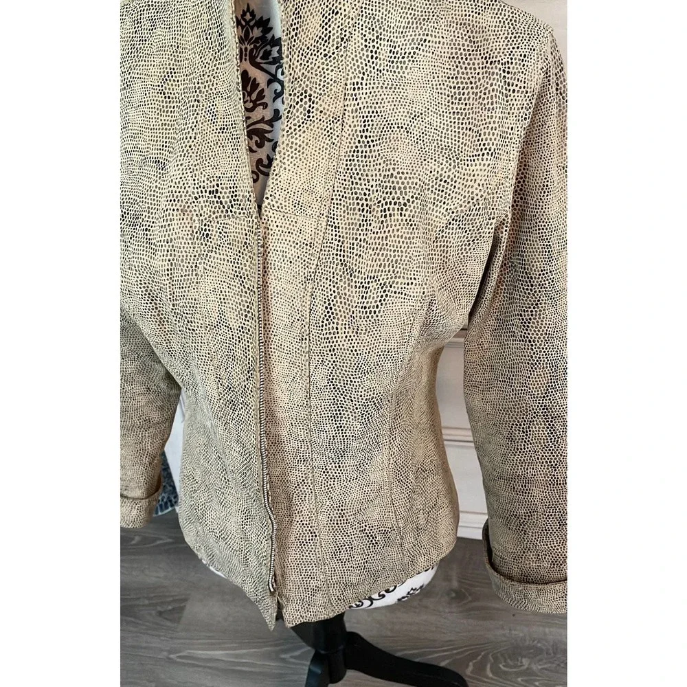Vintage Women's Tan Leather Snakeskin Print Lined jacket Size M - Picture 2 of 11
